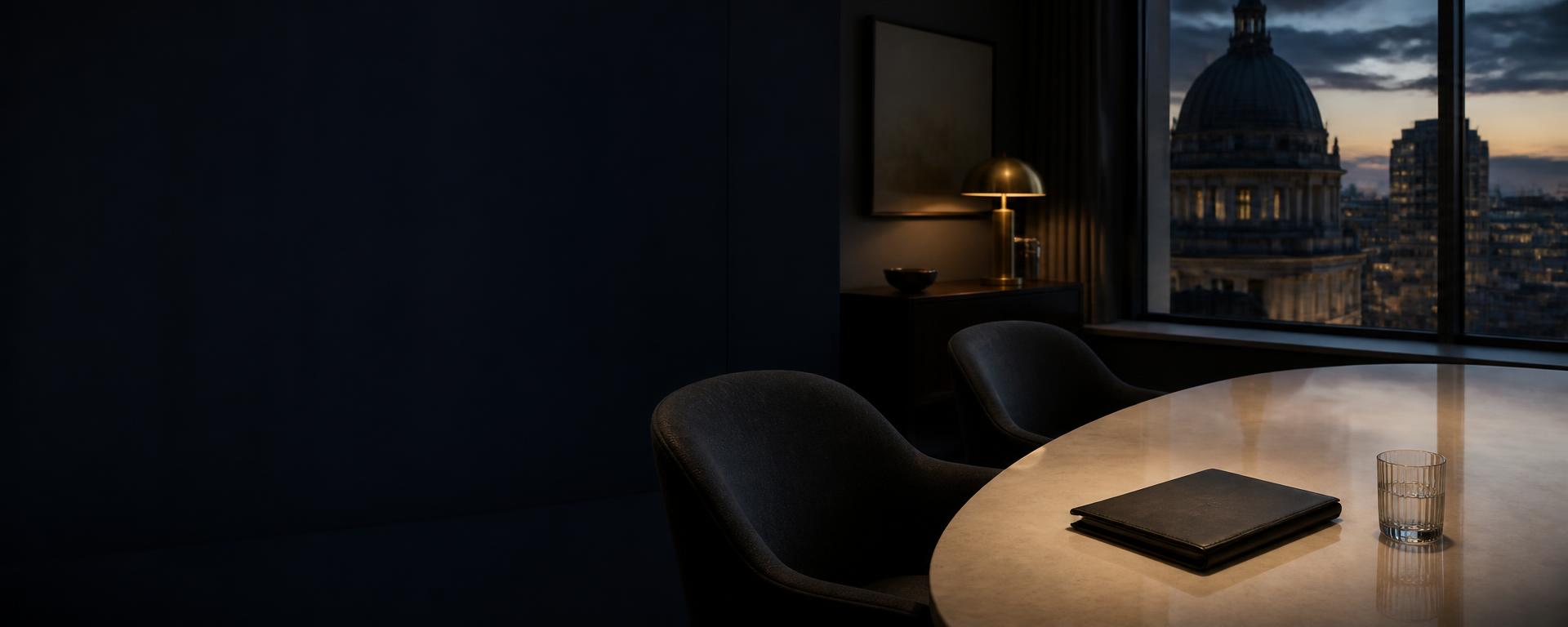Private executive meeting room prepared for a confidential conversation